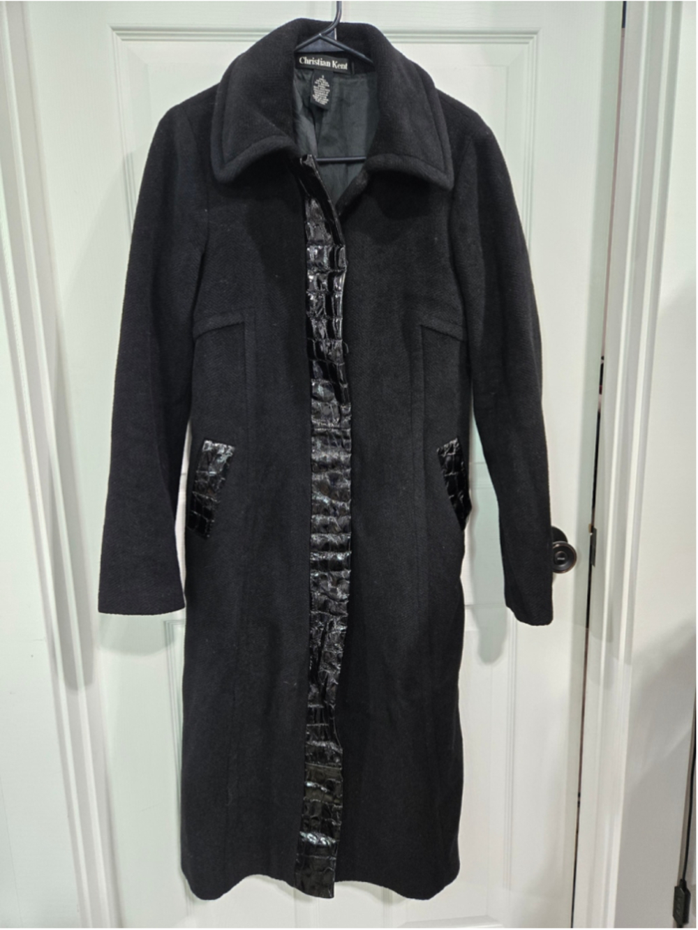 Women's Christian Kent Wool Angora Blend Long Coat Black Size S